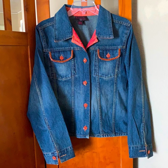 Contemporary Jackets & Blazers - Denim Jacket with Jewel Buttons / Velvet Bead Trim